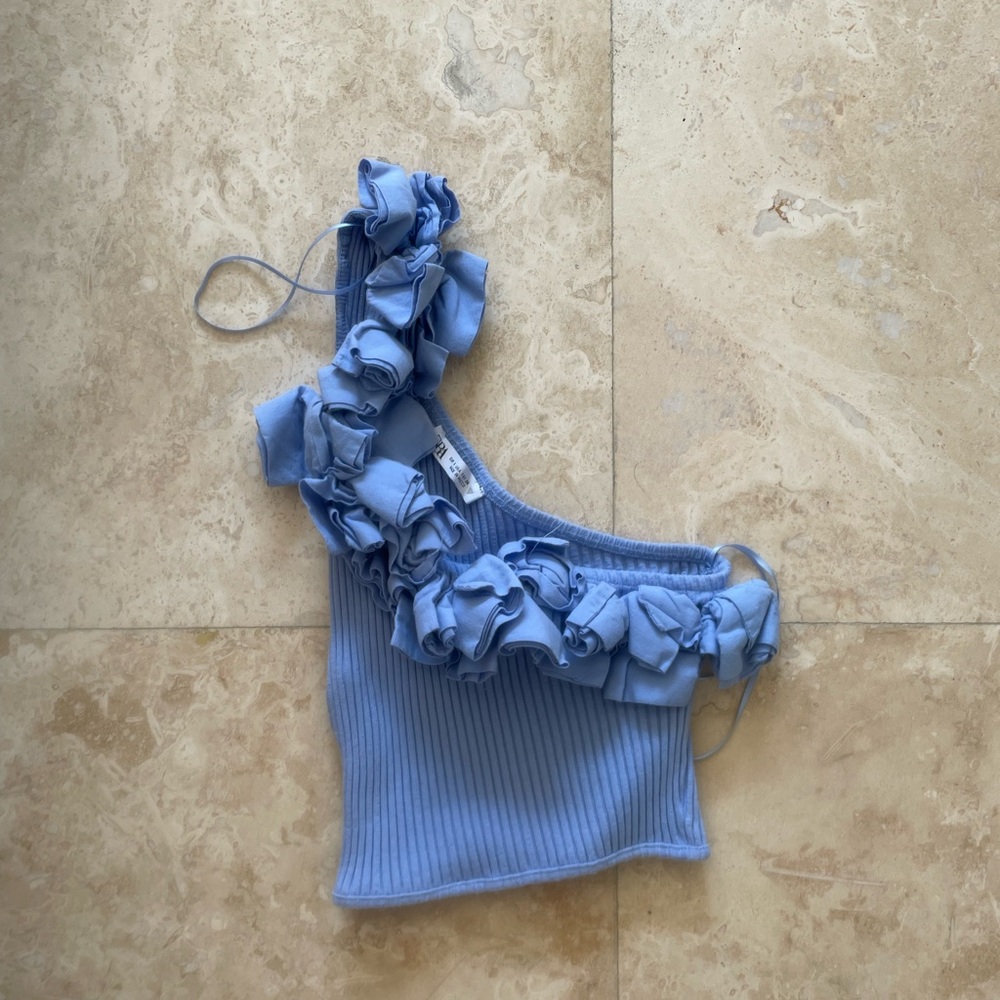 Zara Blue Ruffled Crop Top